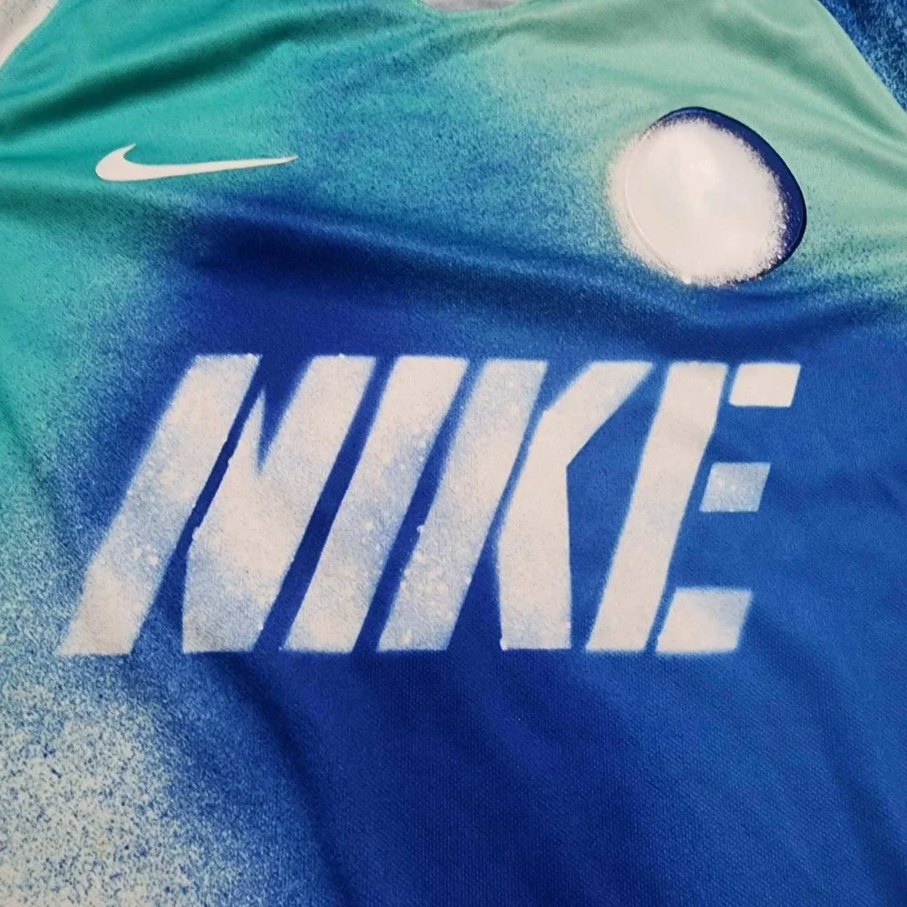Nike VaporKnit Mens Large Blue Teal Spray Paint Graphic Soccer Jersey AJ1014-400